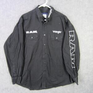 Wrangler RAM Shirt Mens XL Black Button Up Long Sleeve Embroidered Western Rodeo